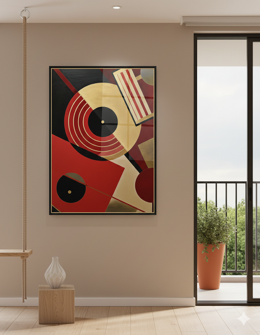 Geometric Harmony in Red & Gold