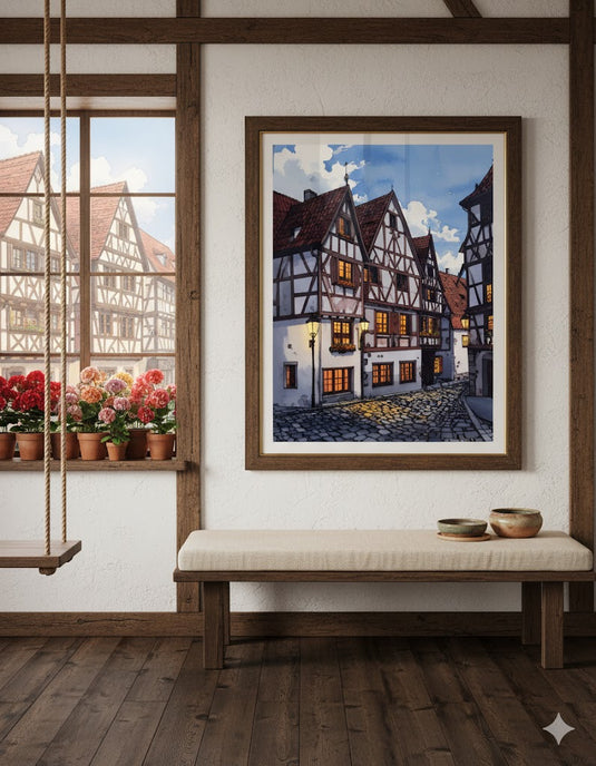 Twilight Glow on Cobblestone Lane