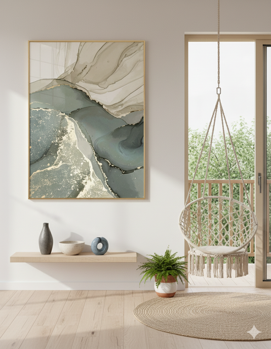 Abstract Serenity: Gold & Teal Flow