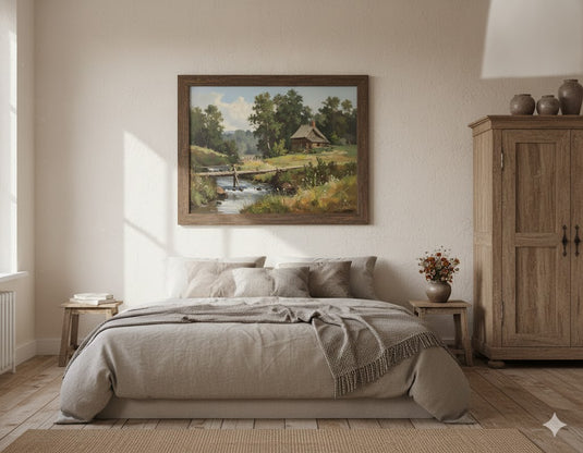 Rustic Cabin by the Rushing Stream