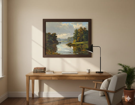 Tranquil Riverbank Light and Reflection