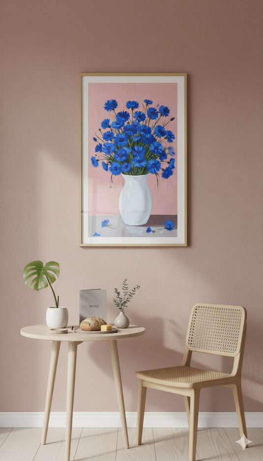 Vibrant Blue Cornflowers in White Vase