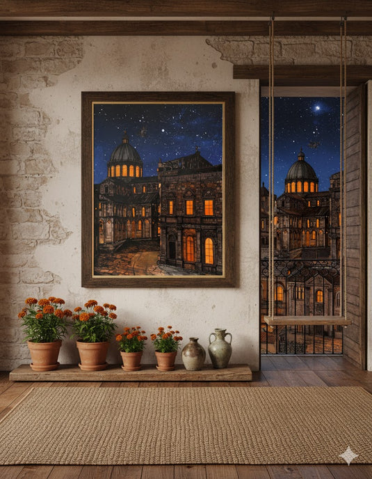 Midnight Glow: Cathedral Under the Stars