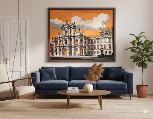 Baroque Facade Under Orange Sky