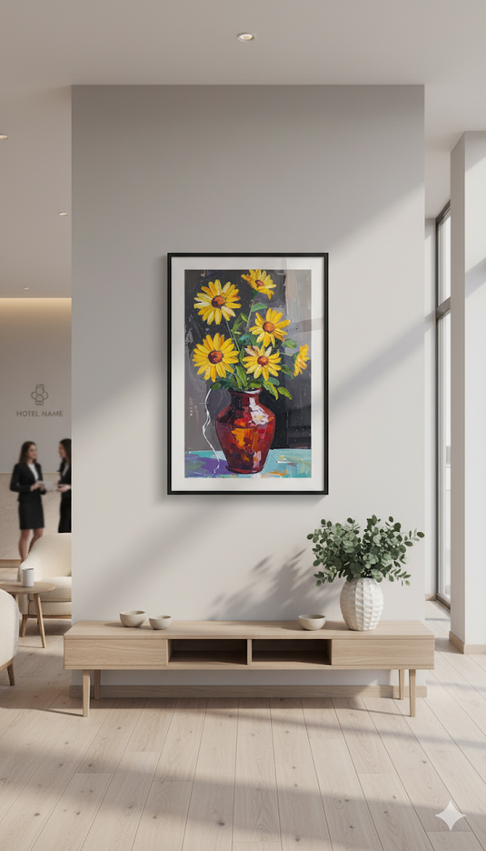 Sunny Serenity: Textured Floral Vase Art