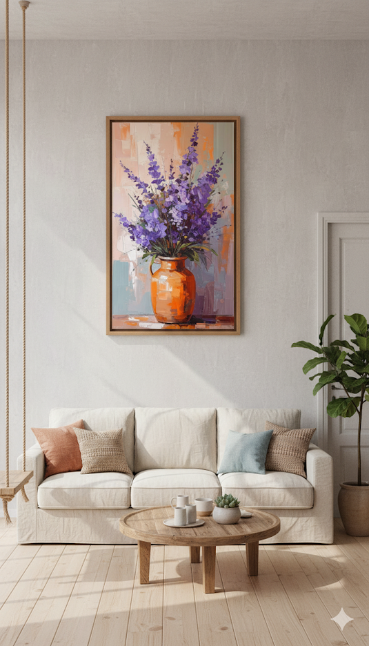 Vibrant Lavender in Impasto Orange
