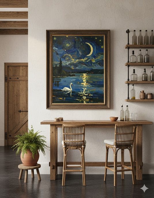 Starry Night Swan Lake Reflection