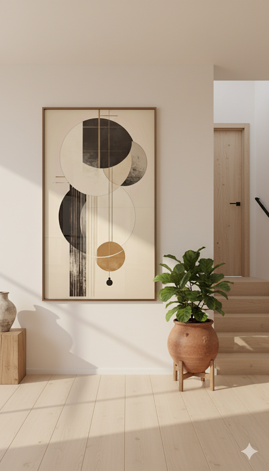 Abstract Harmony: Beige & Black Circles