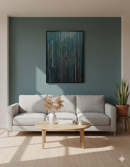 Teal & Gold Rain Abstract