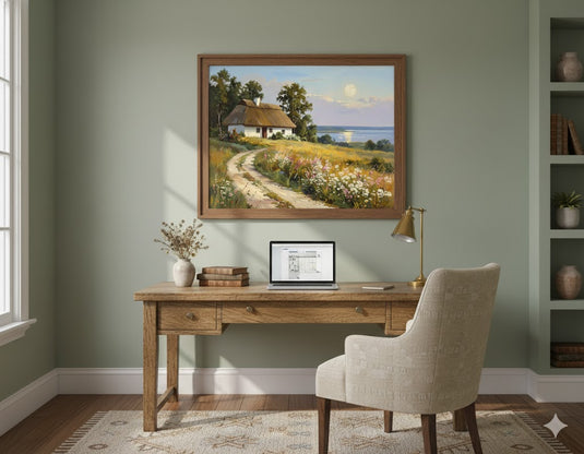 Moonlit Cottage Path by the Water