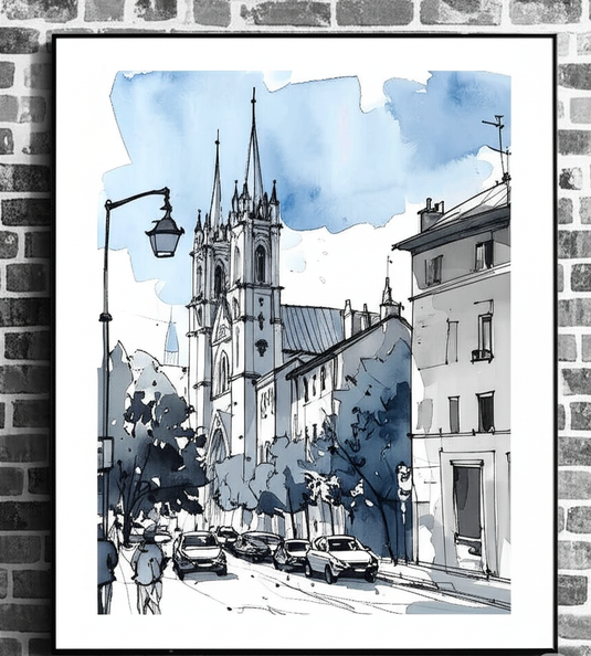 City Cathedral: Watercolor & Ink Serenity