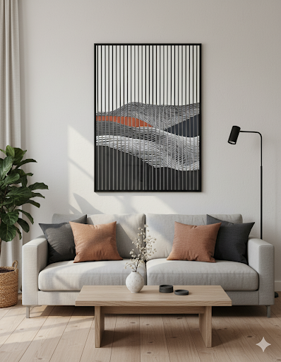 Abstract Ridges: Orange and Grey Harmony