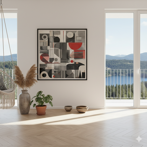 Crimson & Graphite Geometric Harmony