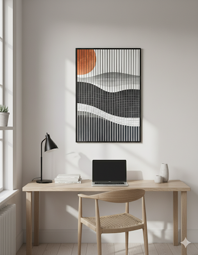 Abstract Sunset Over Wavy Grids