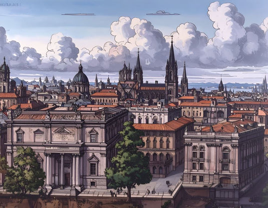 European Rooftops Under Dramatic Skies