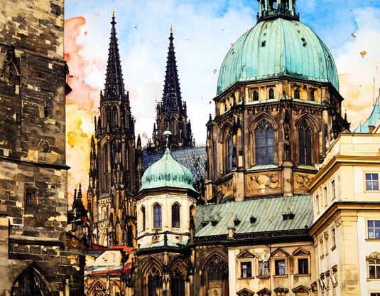 Prague's Gothic Grandeur Watercolor