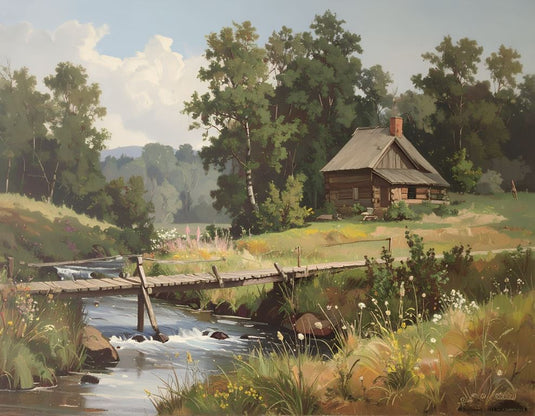 Rustic Cabin by the Rushing Stream