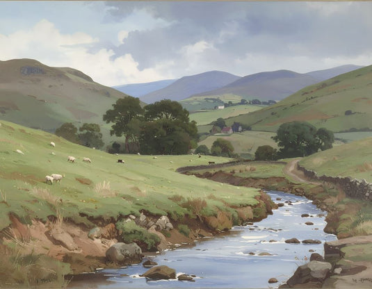 Lush Valley Stream, Sheep Grazing
