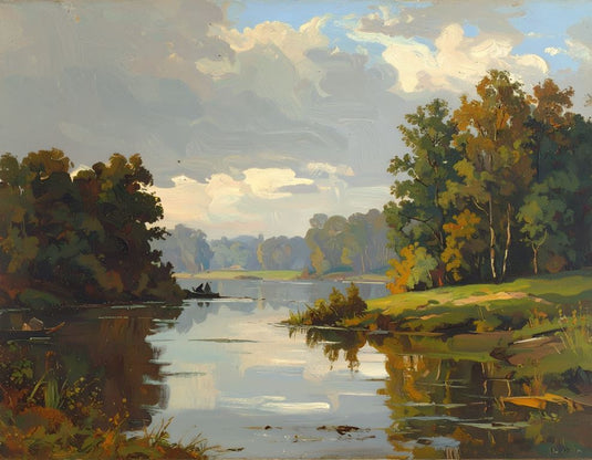 Tranquil Riverbank Light and Reflection