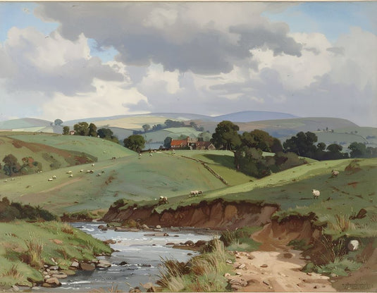 Pastoral Creek Under Cloud-Dappled Sky