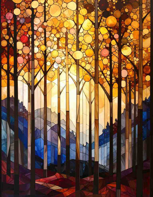 Autumnal Glow Stained Glass Forest