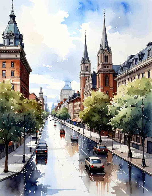 Urban Charm: Watercolor Cityscape