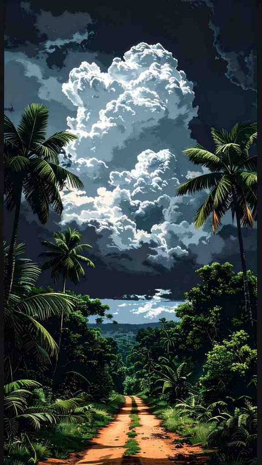 Tropical Path Under Stormy Skies