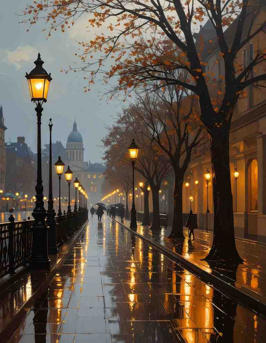 Rainy Parisian Evening Stroll