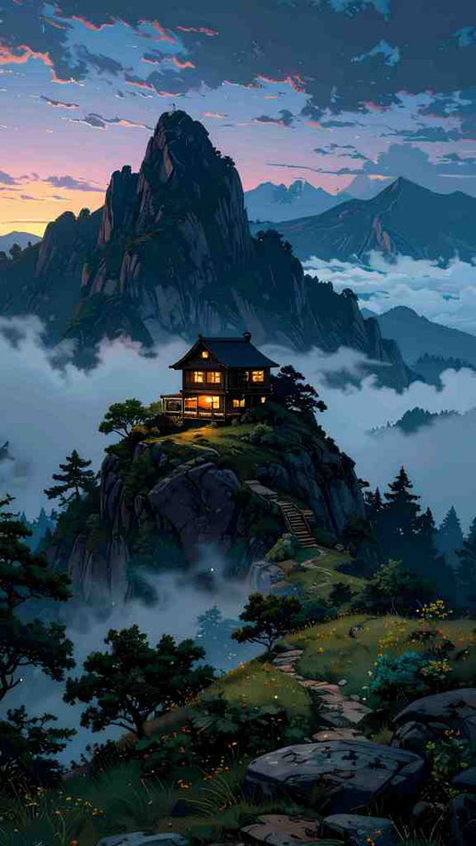 Mountain Cabin Twilight Dream