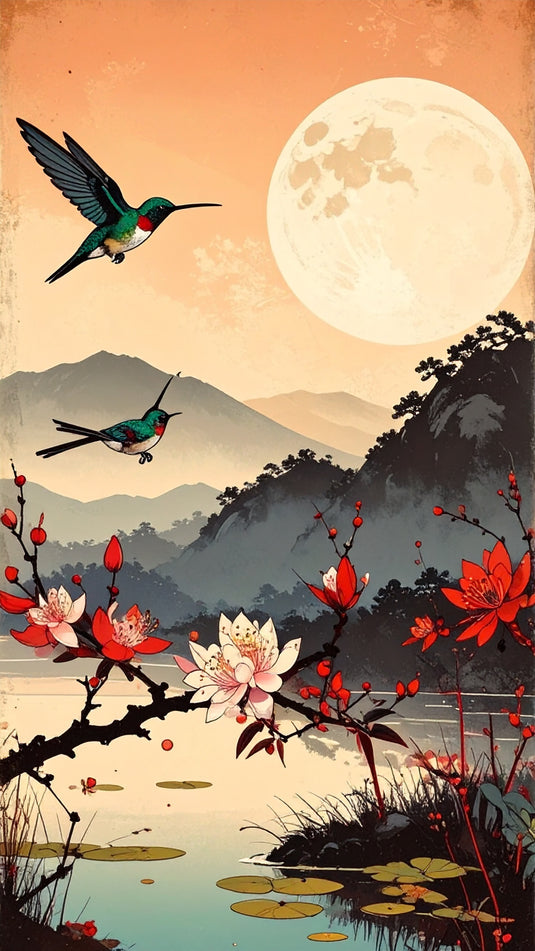 Lunar Bloom Hummingbirds Serenity
