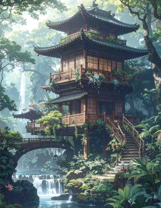 Enchanting Pagoda Waterfall Haven