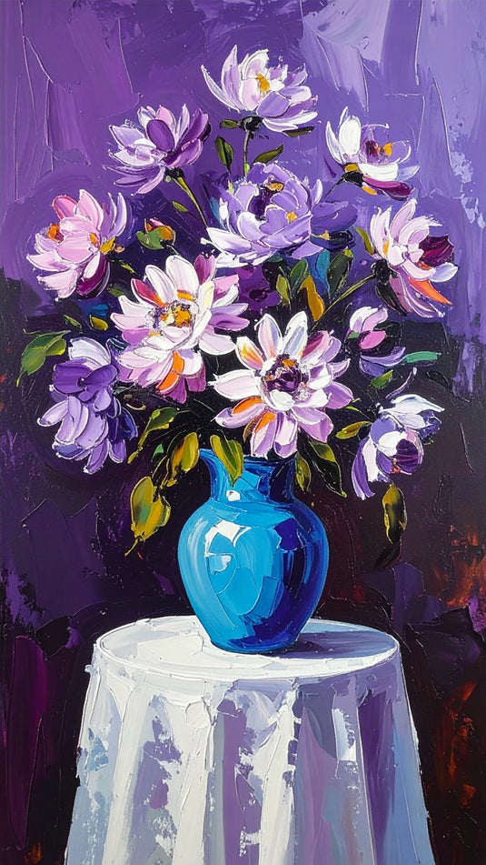 Vibrant Lilac Blooms in Azure Vase