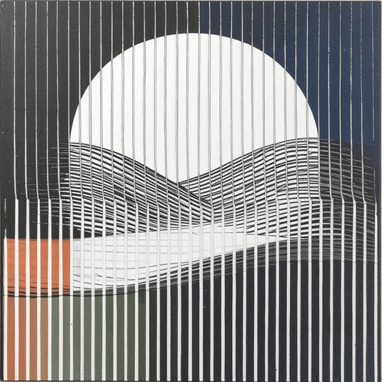 Minimalist Moonrise Over Wavy Horizon