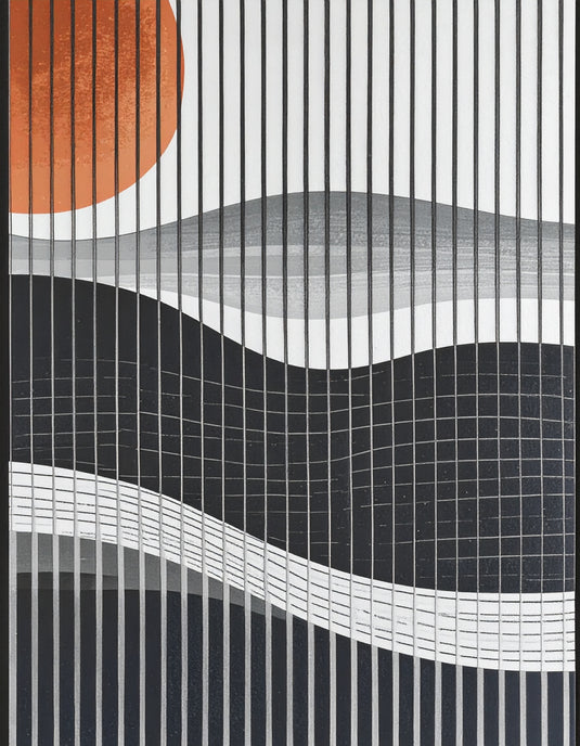 Abstract Sunset Over Wavy Grids