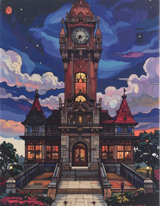 Mystical Clock Tower Under Twilight Skies
