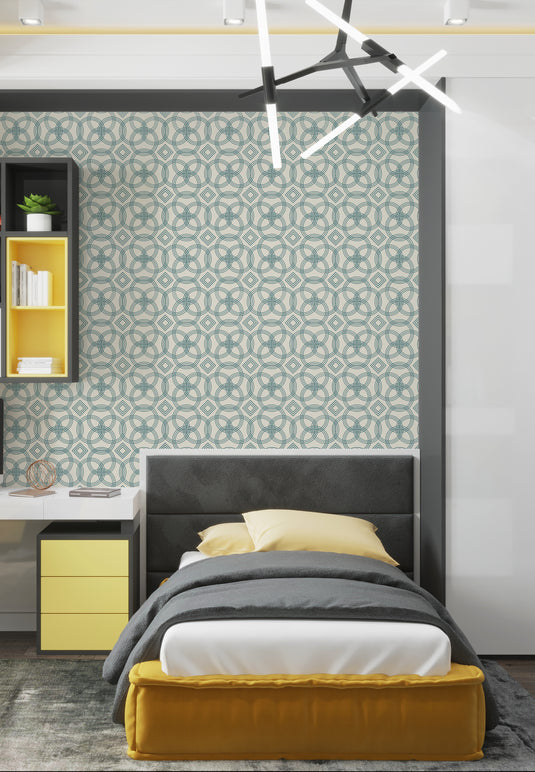 Teal Harmony Geometric Weave