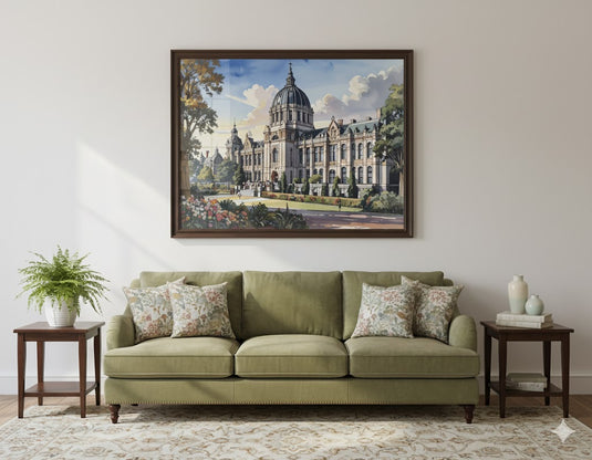 Majestic Classical Building, Watercolor Serenity