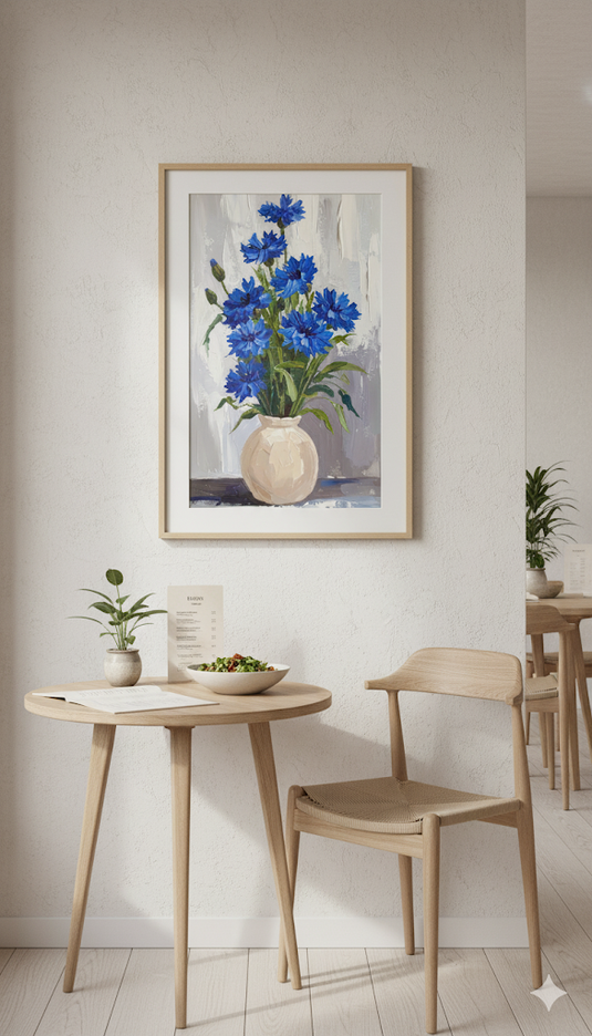 Vibrant Blue Cornflower Impasto Bouquet