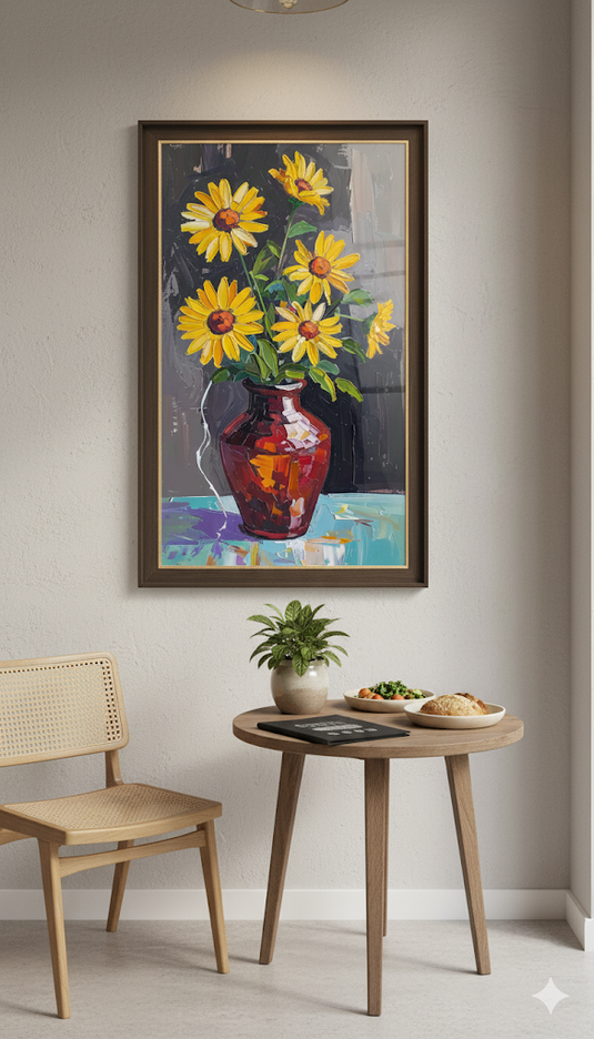 Sunny Serenity: Textured Floral Vase Art