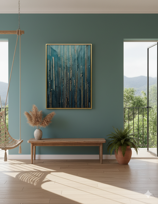 Teal & Gold Rain Abstract