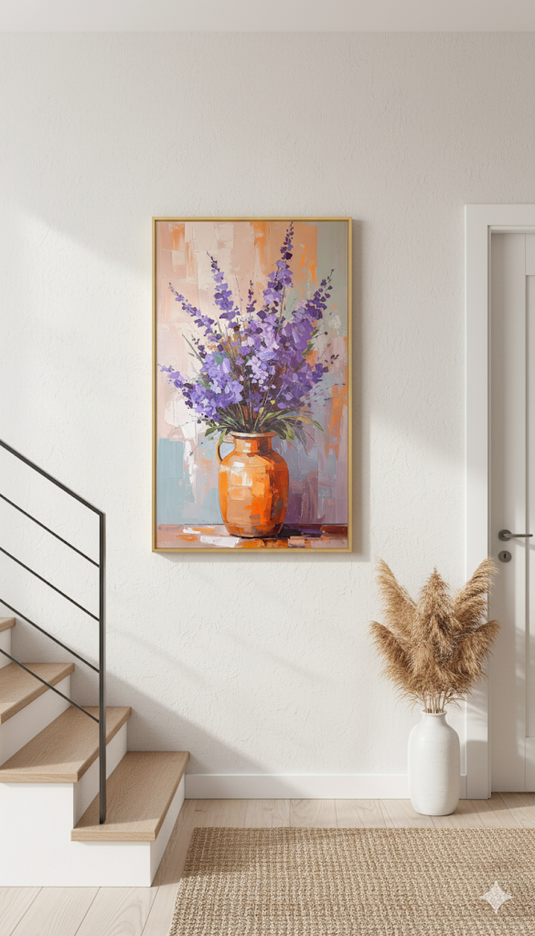 Vibrant Lavender in Impasto Orange