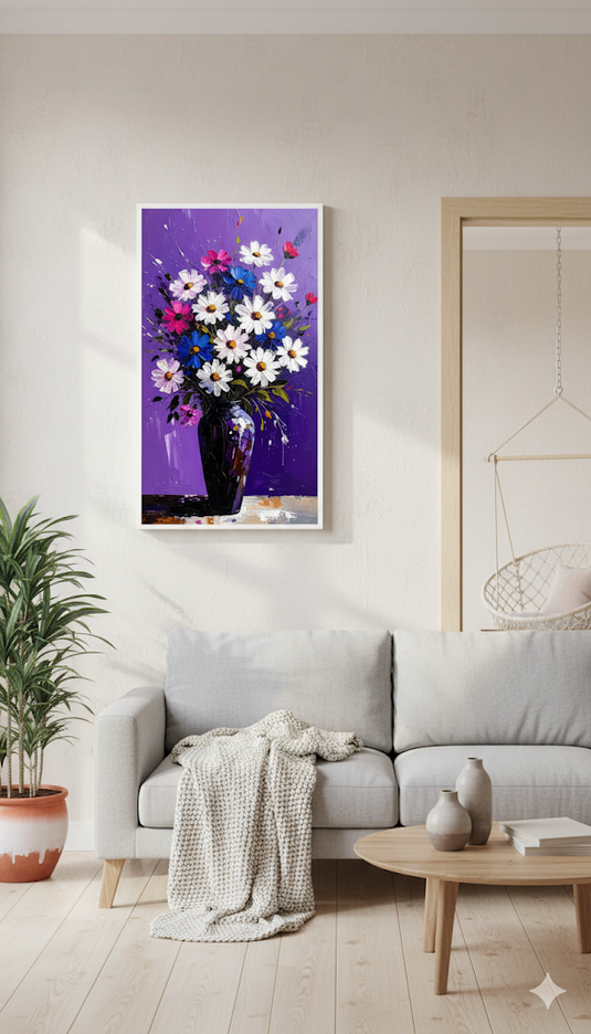 Vibrant Floral Impasto on Violet