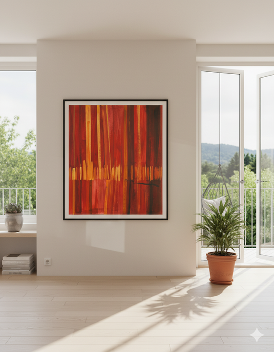 Crimson Hues Abstract Vertical Strokes