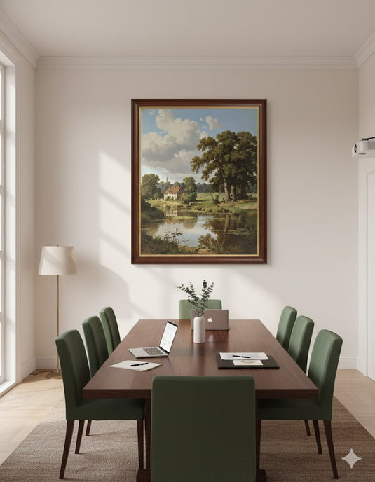 Sunlit Meadow Pond and Cottage