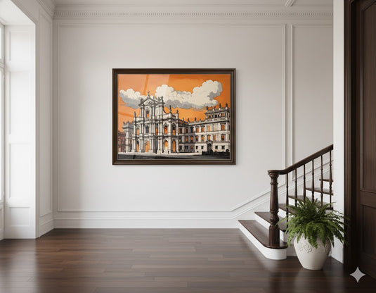 Baroque Facade Under Orange Sky