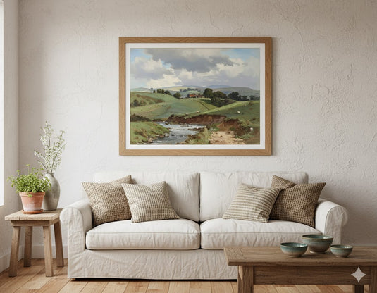 Pastoral Creek Under Cloud-Dappled Sky