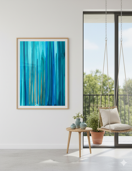 Teal Serenity: Abstract Vertical Flow
