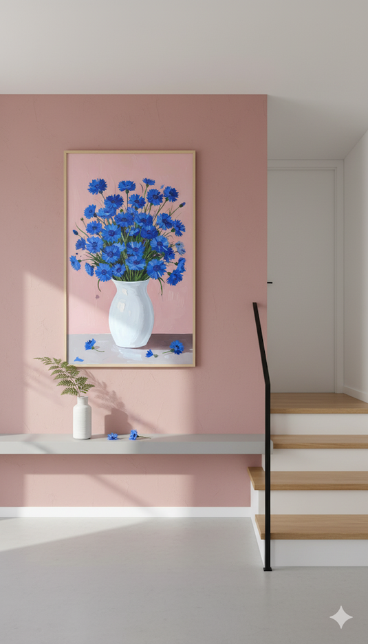 Vibrant Blue Cornflowers in White Vase