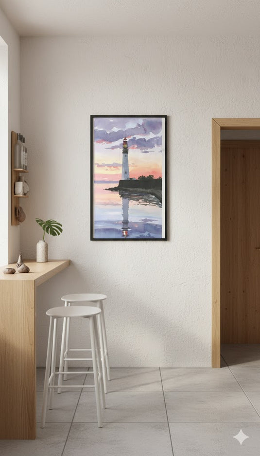 Sunset Glow Lighthouse Reflection