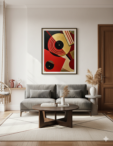 Geometric Harmony in Red & Gold